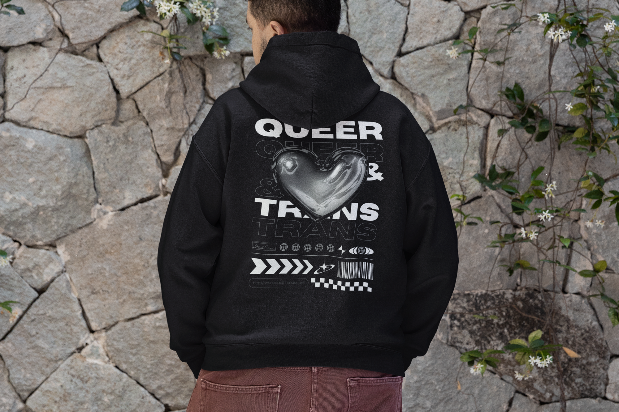 Queer & Trans Pride Sweatshirt Chrome Heart Black Eco raglan hoodie Eco Raglan Hoodie