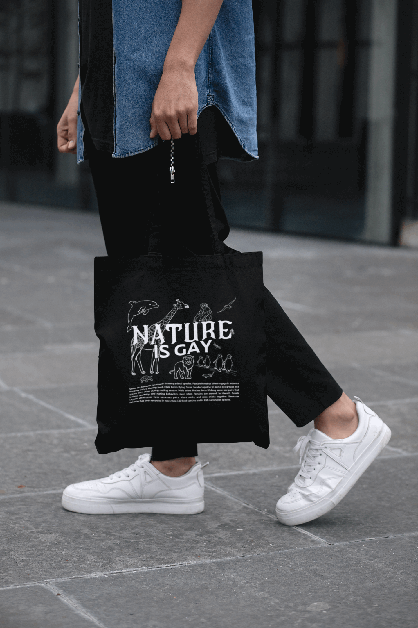 Nature is Gay Environmentally Conscious and Gay Pride Black Tote Bag