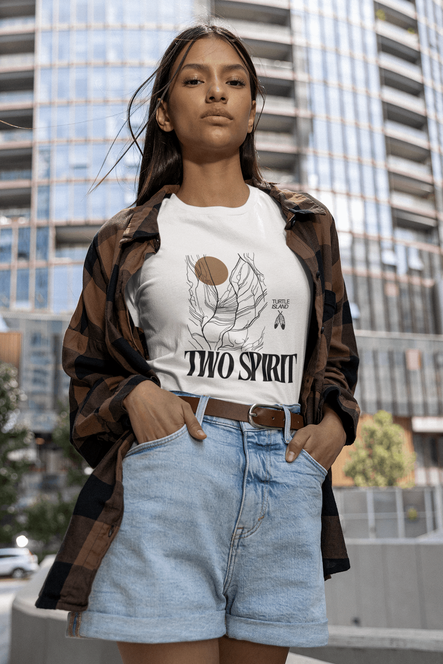 Two Spirit Pride Shirt Turtle Island on front of White Relaxed Fit Sleeveless Tank Top
