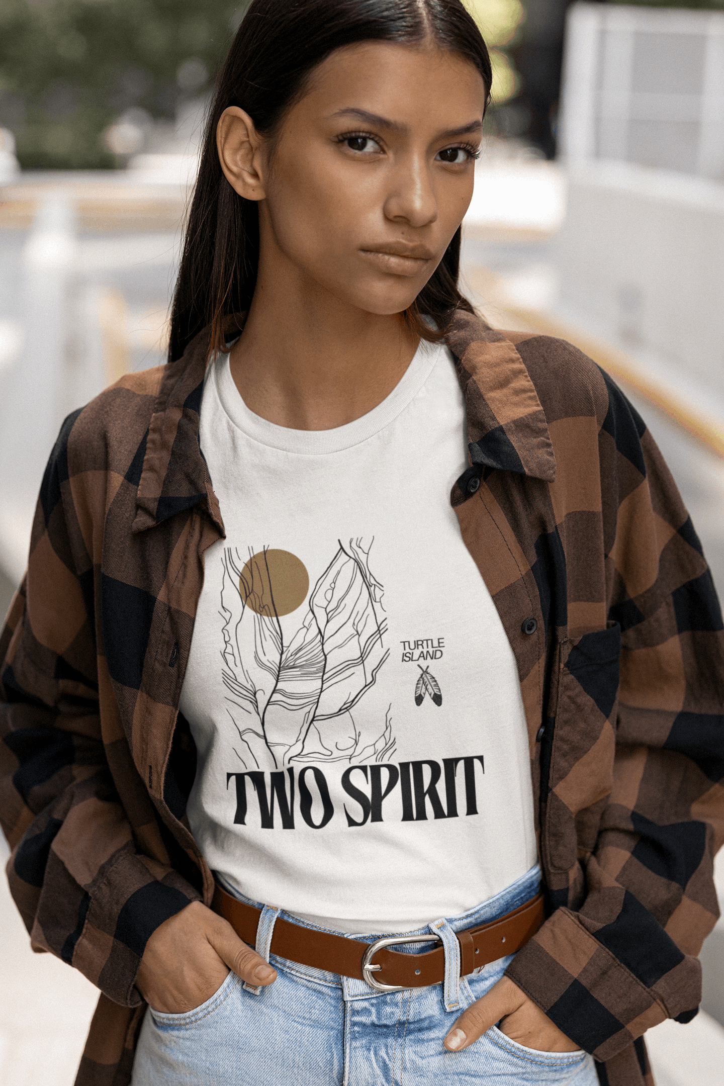 Two Spirit Pride Shirt Turtle Island on front of White Relaxed Fit Sleeveless Tank Top