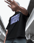 Non Binary Pride Shirt Lavender Word Block Art front of Black Size Inclusive Oversize Tee Size Inclusive Oversize Tee