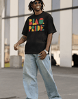 BlaQ Pride Geometric Lettering Red Yellow Green on Black Oversize Deep Drop Shoulder Tee