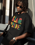 BlaQ Pride Geometric Lettering Red Yellow Green on Black Oversize Deep Drop Shoulder Tee