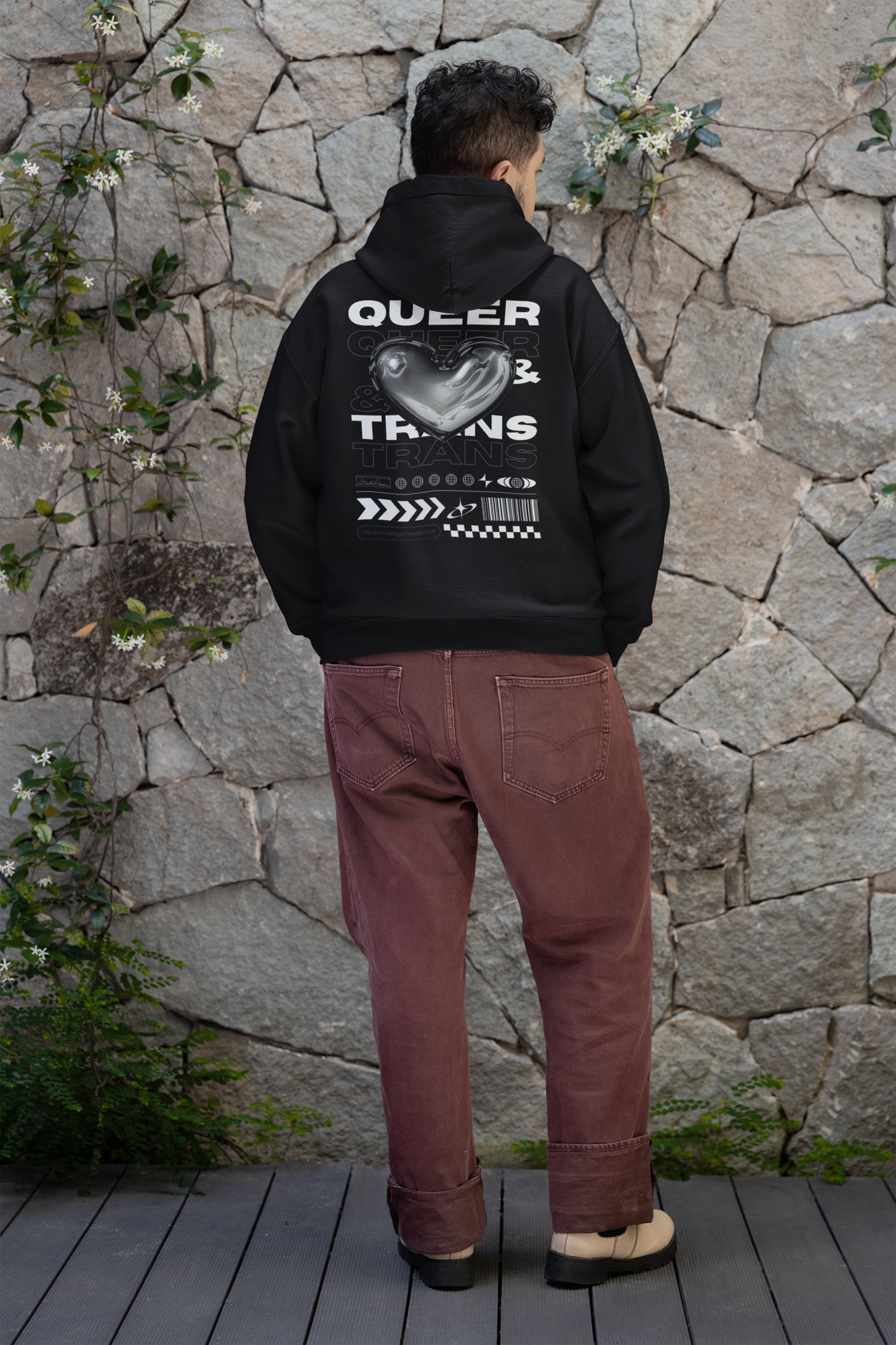 Queer & Trans Pride Sweatshirt Chrome Heart Black Eco raglan hoodie Eco Raglan Hoodie