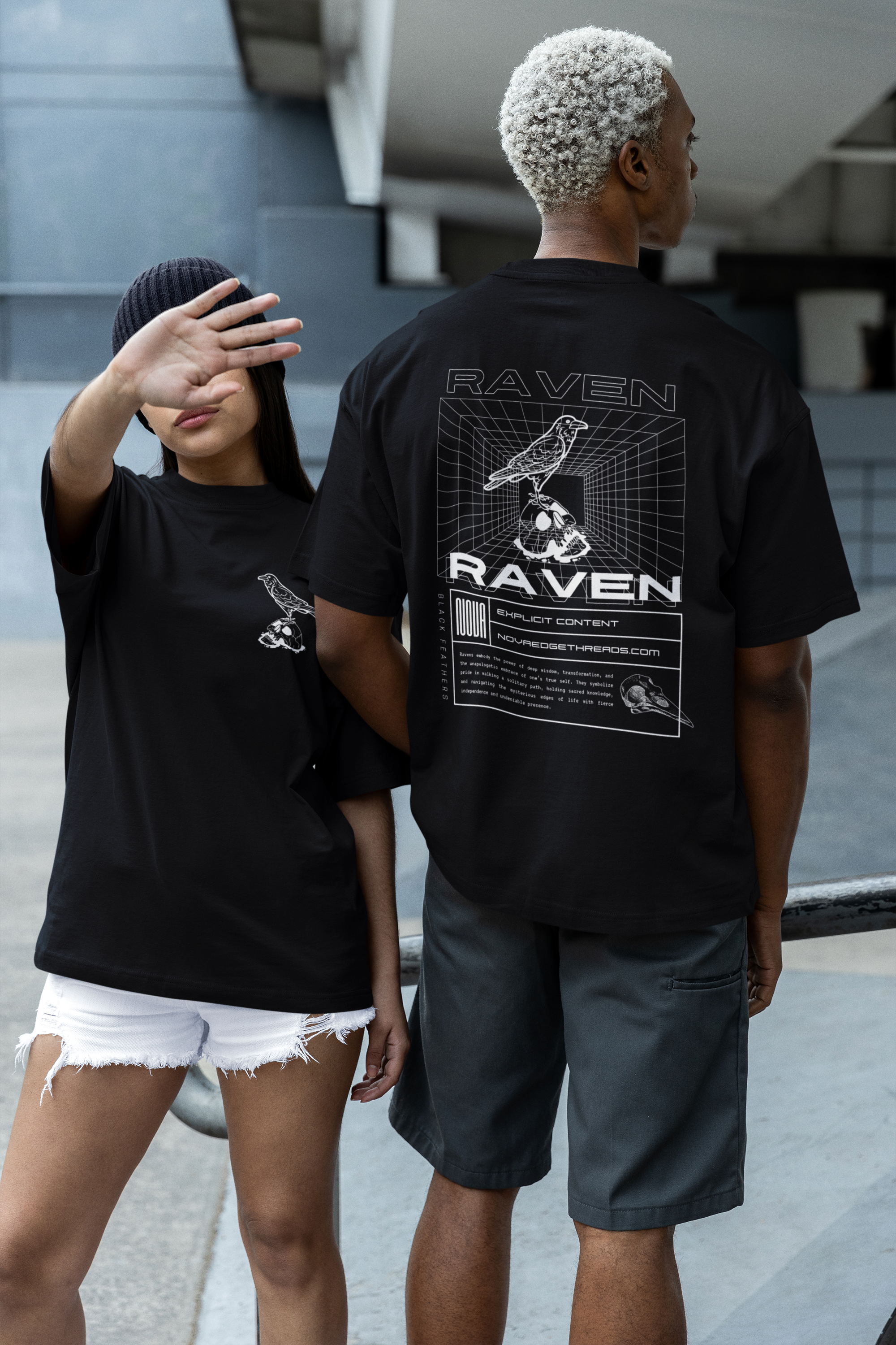 Raven Streetwear T-Shirt Black Crow Adjacent Outsider Oversize Tee Oversize Deep Drop Shoulder Tee - 190 GSM