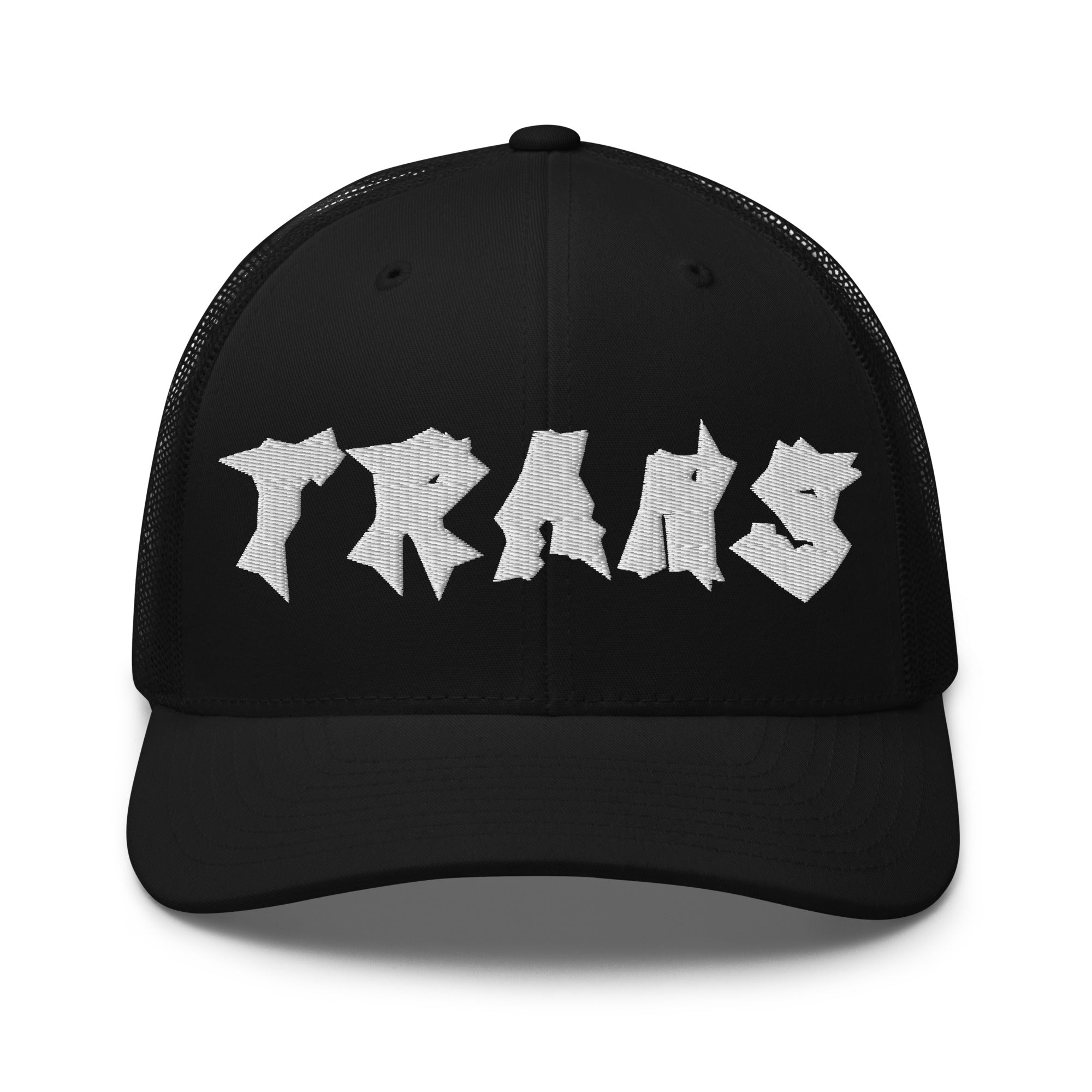 Trans Pride Punk Lettering Embroidered on Black Retro Trucker Cap Retro Trucker Hat