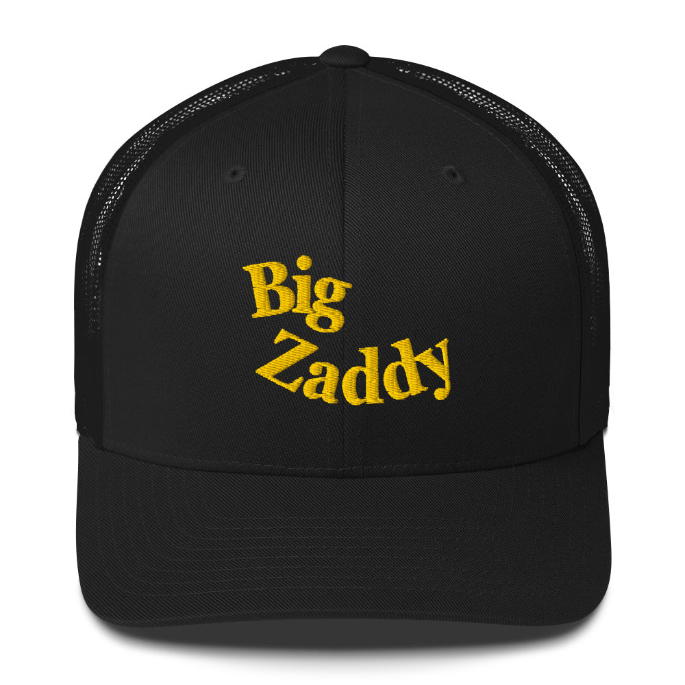 Big Zaddy Embroidered with curves onto Black Trucker Cap with Vintage Urban Feel