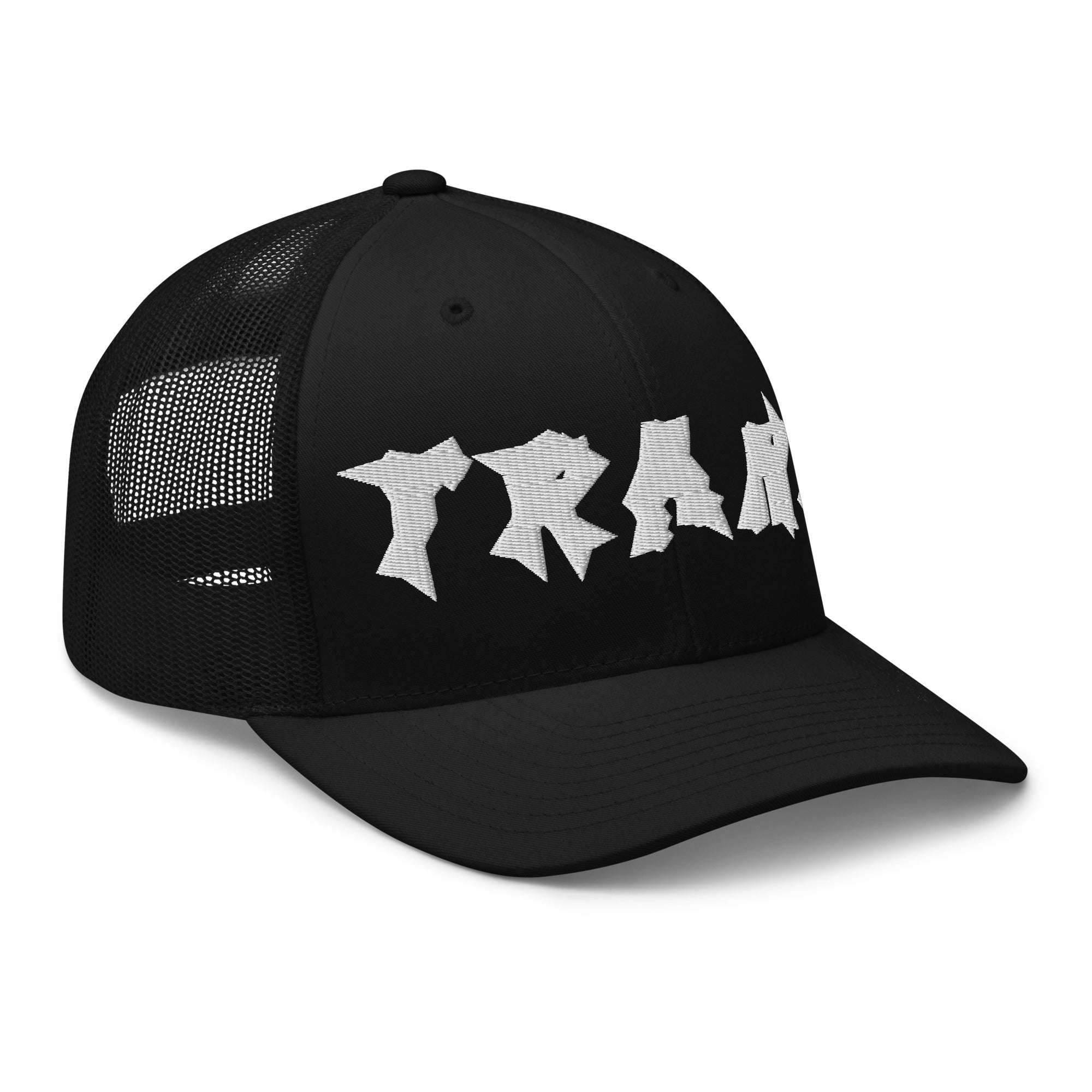 Trans Pride Punk Lettering Embroidered on Black Retro Trucker Cap Retro Trucker Hat