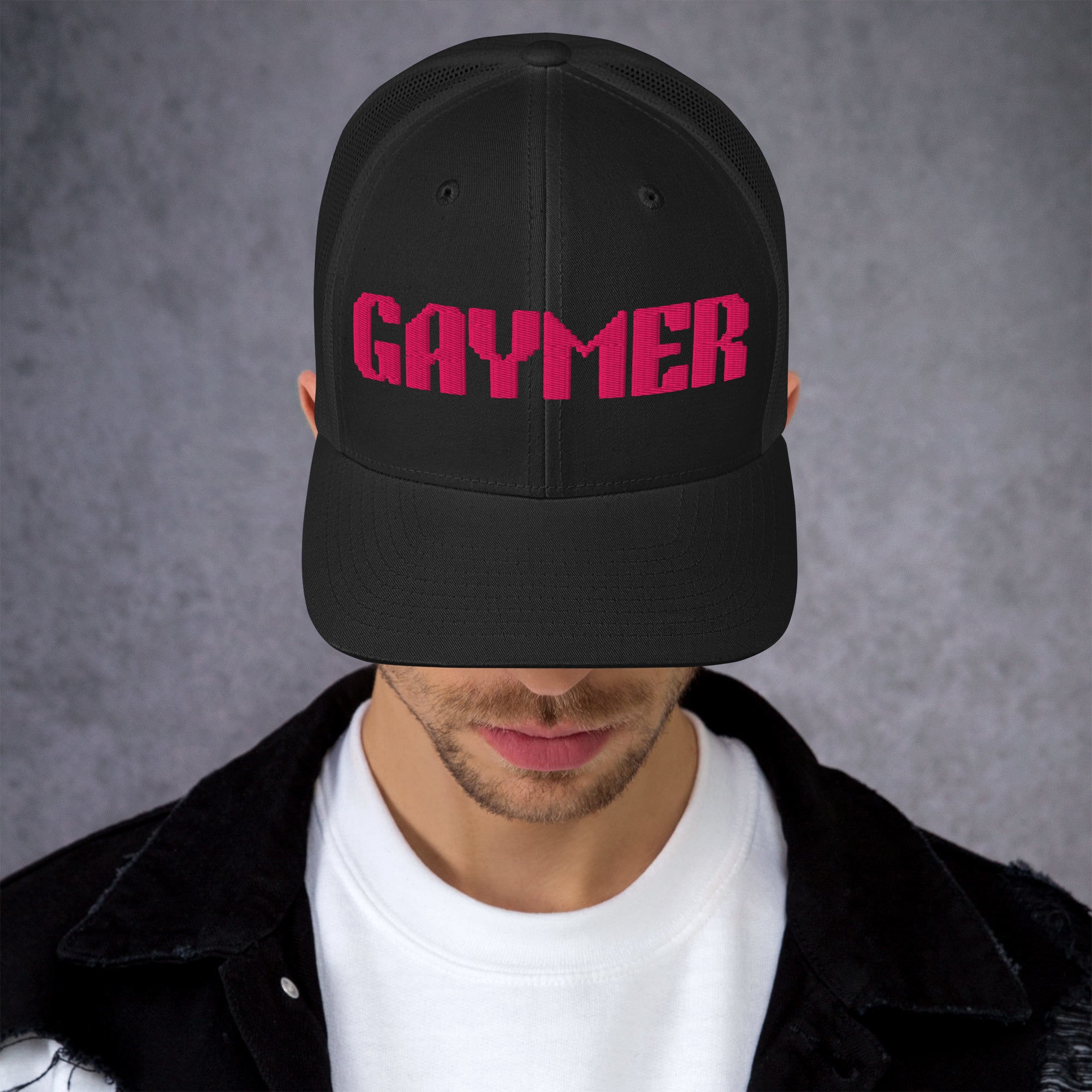 Pink Gaymer Trucker Hat Pixelated Gay Pride Trucker Cap Retro Trucker Hat