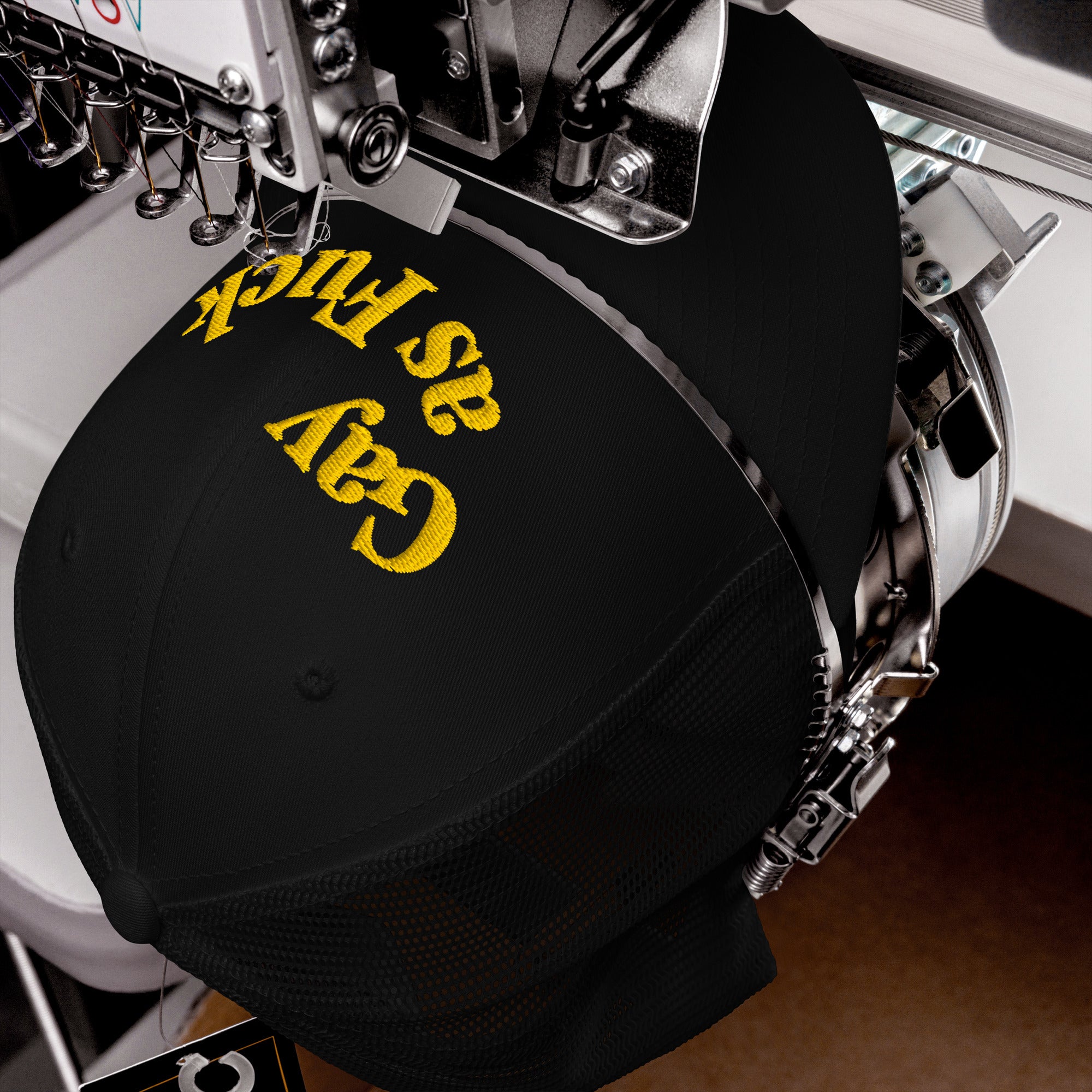 Gas as Fuck Pride Hat Black and Gold Yellow Retro Trucker Hat