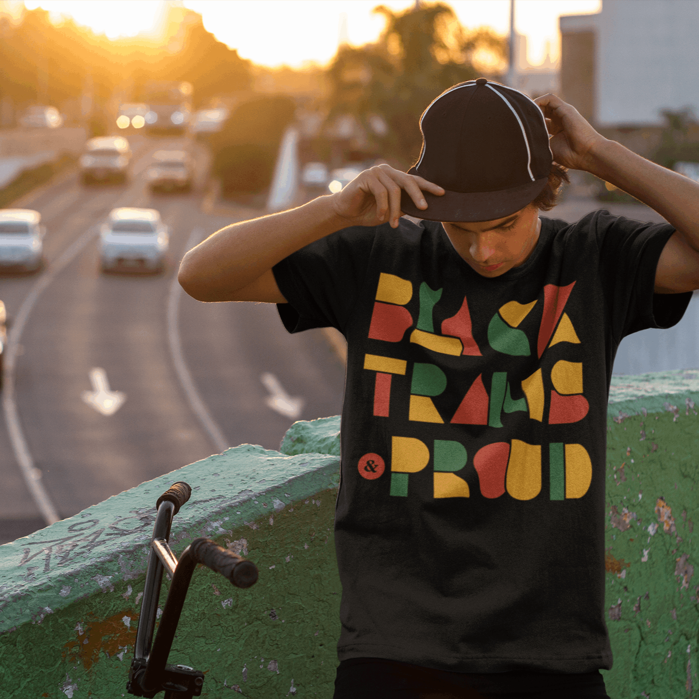 Black Trans & Proud T-Shirt African Culture Colors on Black Oversize Deep Drop Shoulder Tee