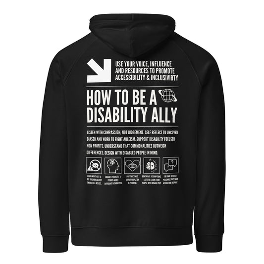 How to be a Disability Ally Black Graphic Sweatshirt Allyship Eco Raglan Hoodie