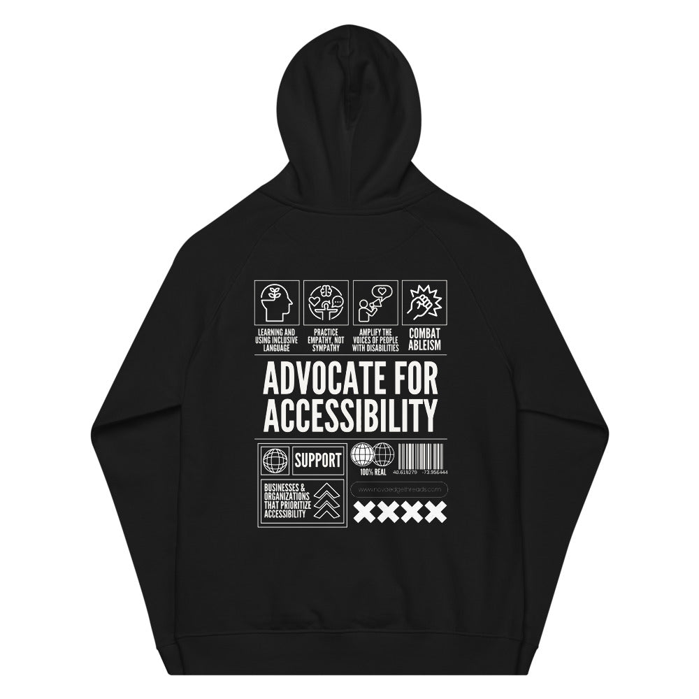 Advocate for Accessibility Graphic Hoodie Black Allyship Sweatshirt Eco Raglan Hoodie