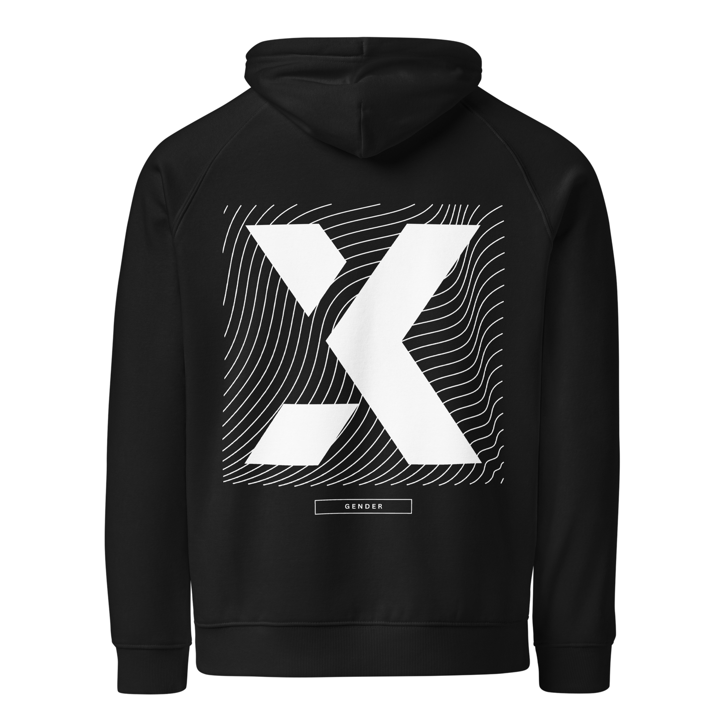 X Gender Non-Binary Pride or Enby Graphic Sweatshirt Gender Diversity Pride on back of Black or Gray Eco Raglan Hoodie