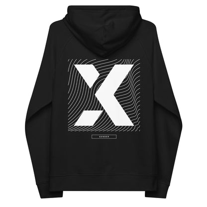 X Gender Non-Binary Pride or Enby Graphic Sweatshirt Gender Diversity Pride on back of Black or Gray Eco Raglan Hoodie