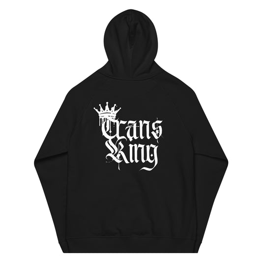 Trans King with a Crown Spray Paint Graffiti Style Streetwear Hoodie Gender Diversity Trans Pride on back of Black or Gray Eco Raglan Hoodie