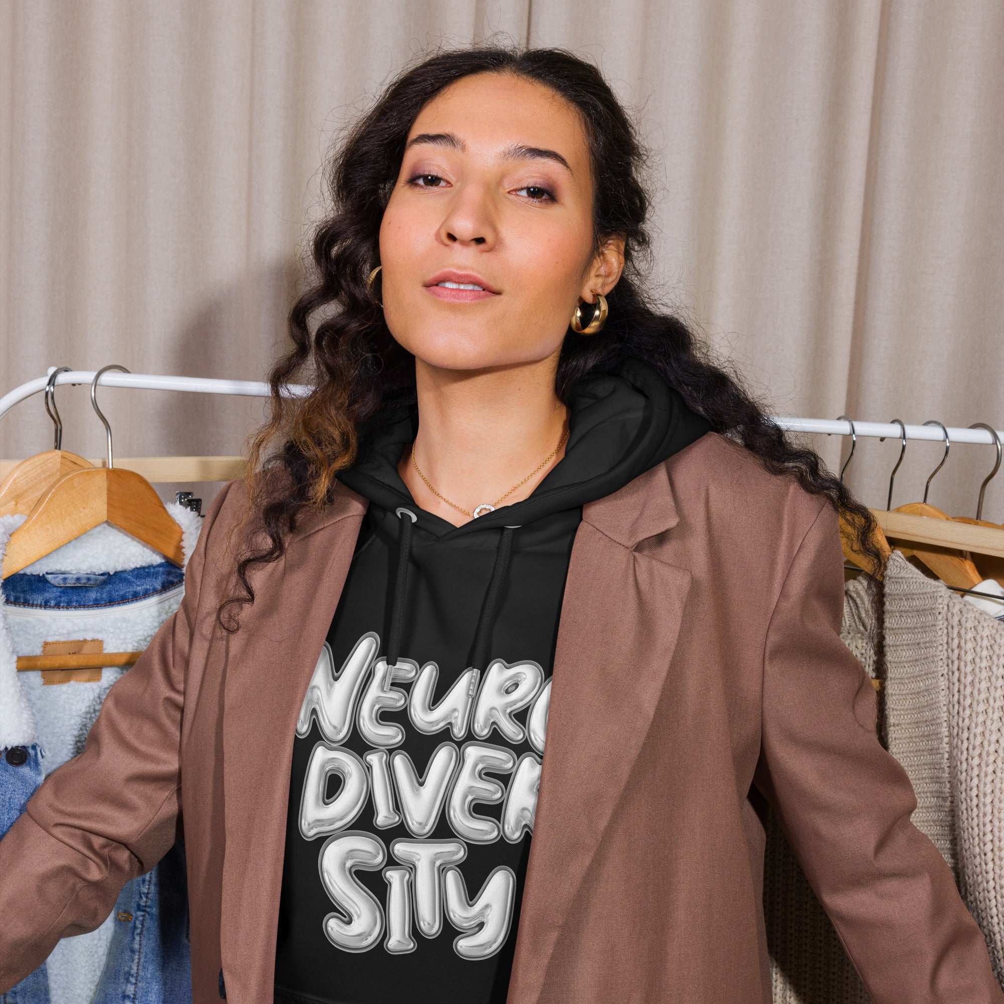 Neurodiversity Pride Sweatshirt with Chrome Bubble Letters on Black Eco Raglan Hoodie Eco Raglan Hoodie