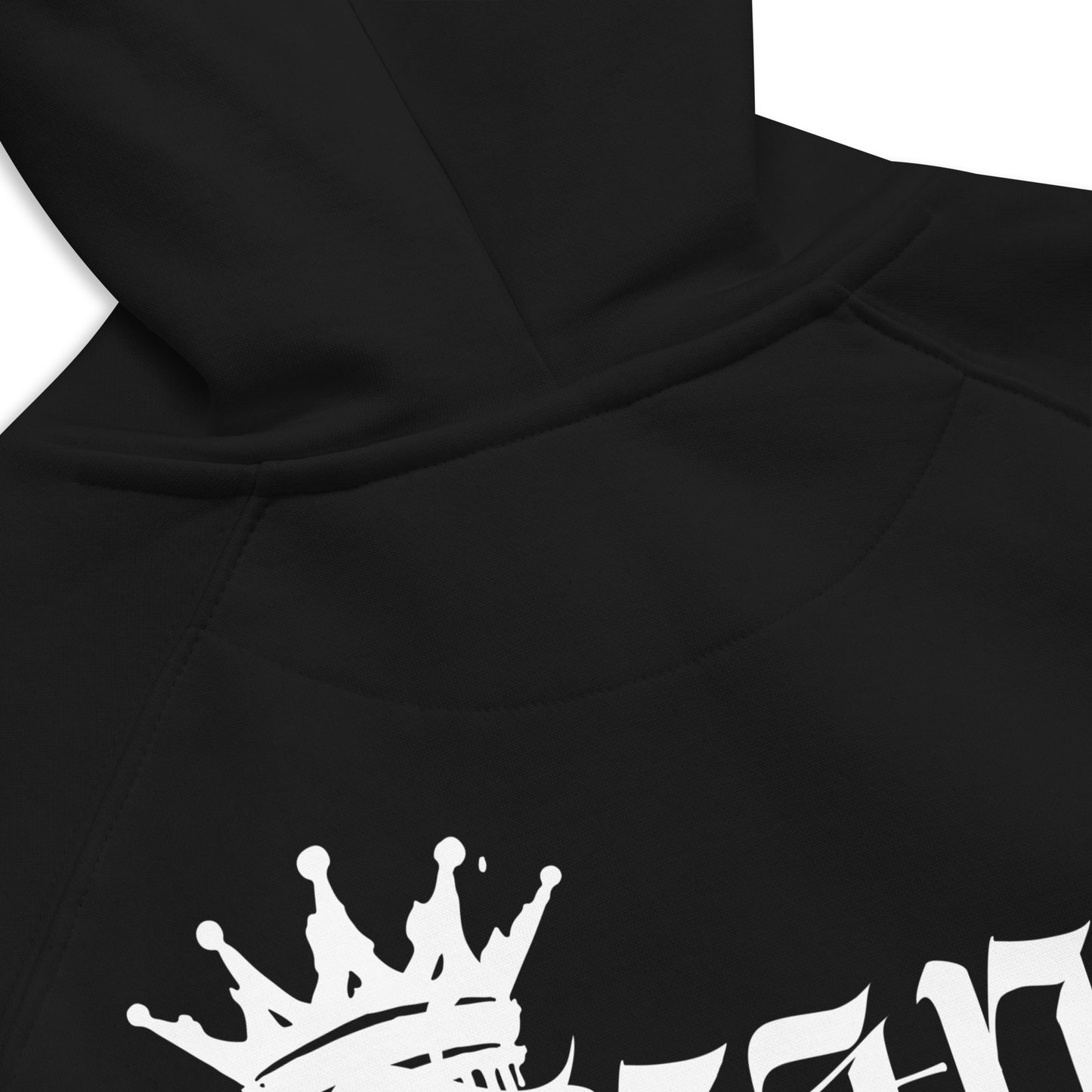 Trans King with a Crown Spray Paint Graffiti Style Streetwear Hoodie Gender Diversity Trans Pride on back of Black or Gray Eco Raglan Hoodie