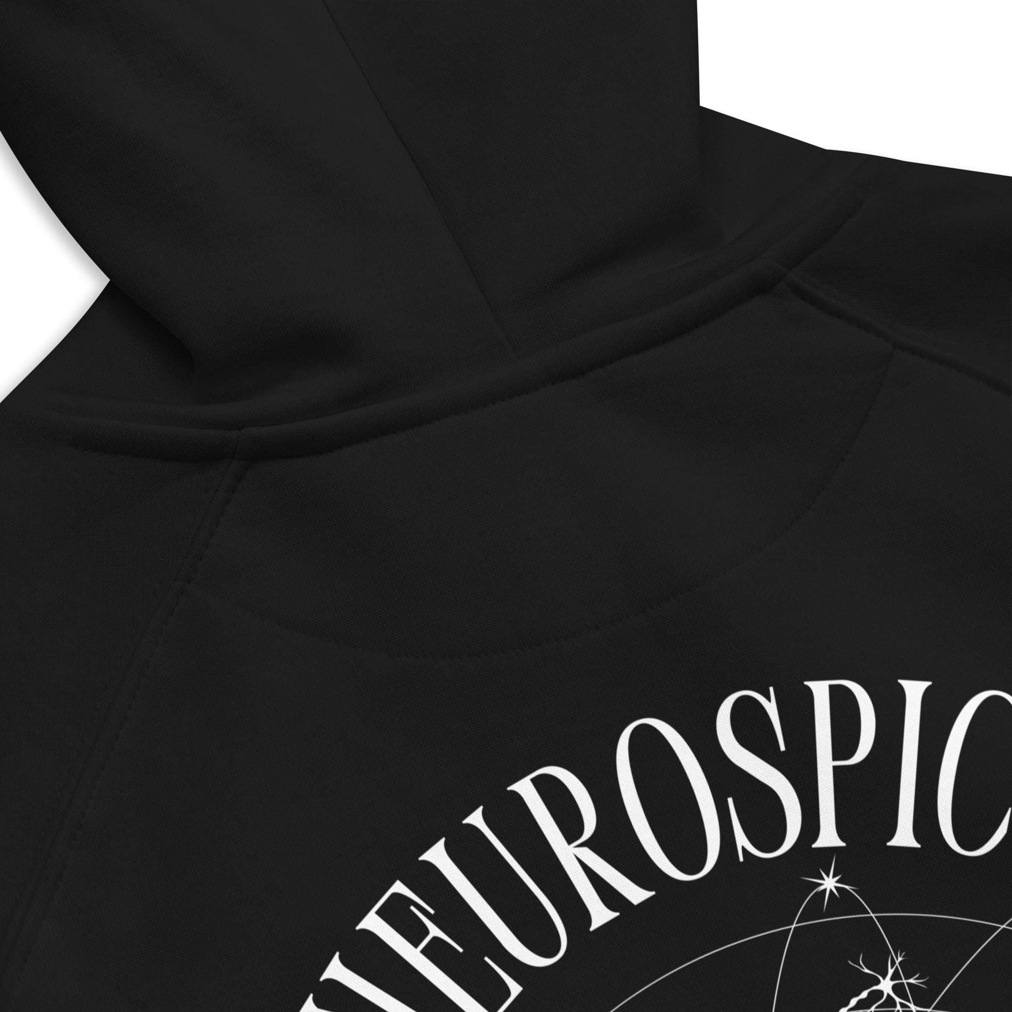 Neurospicy & Sapphic Graphic Hoodie with Black & White design on back of Sweatshirt Black Eco Raglan Hoodie Eco Raglan Hoodie