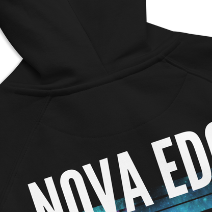 Nova Edge Threads Neon Futures Graphic Colorful Galaxy Sweatshirt Streetwear Design on back of Black Eco Raglan Hoodie