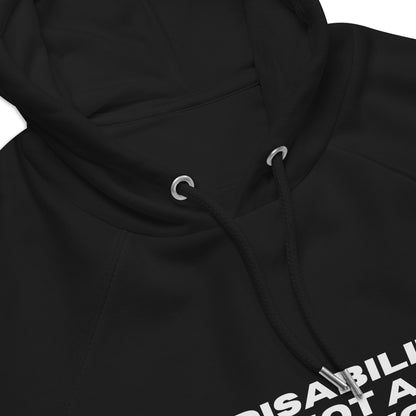 Disability is not a bad word Graphic Hoodie with Black and White Sweatshirt Design on front of Eco Raglan Hoodie