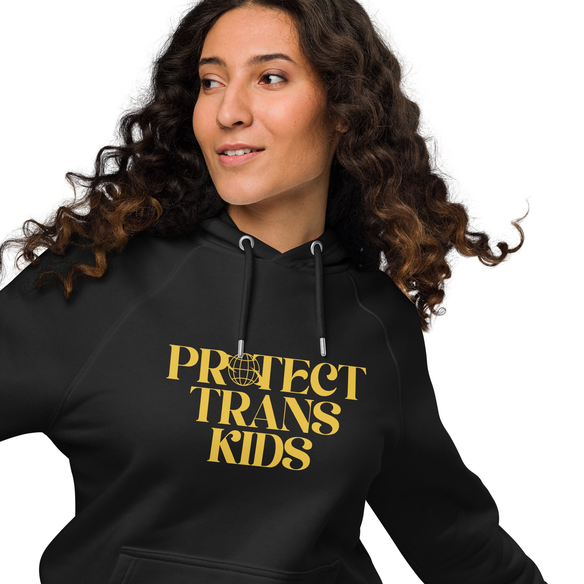 Protect Trans Kids Protest Hoodie Black Eco raglan hoodie Eco Raglan Hoodie