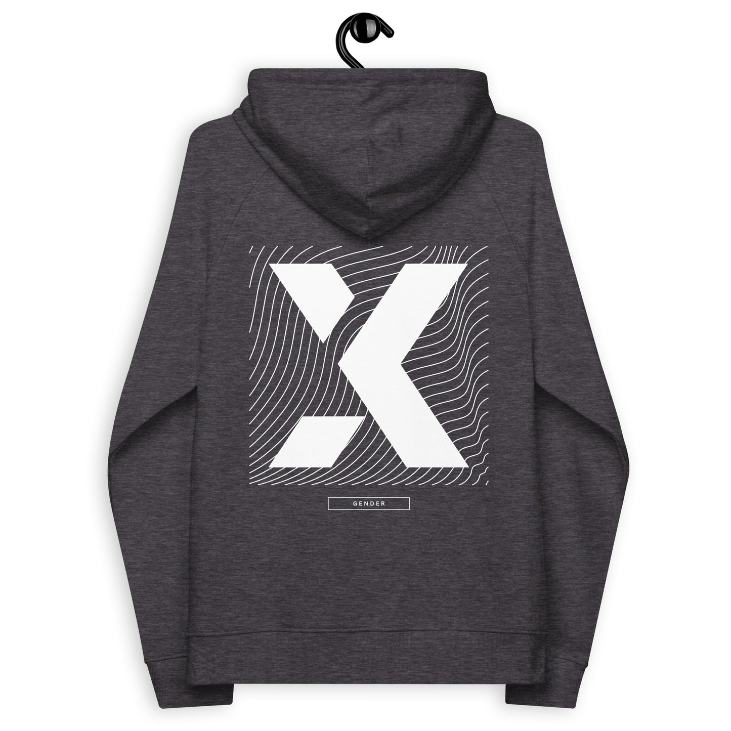 X Gender Non-Binary Pride or Enby Graphic Sweatshirt Gender Diversity Pride on back of Black or Gray Eco Raglan Hoodie