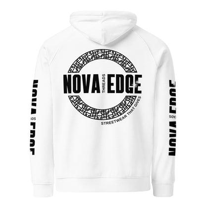 Nova Edge Threads Logo White Sweatshirt with Sleeve Designs Eco Raglan Hoodie