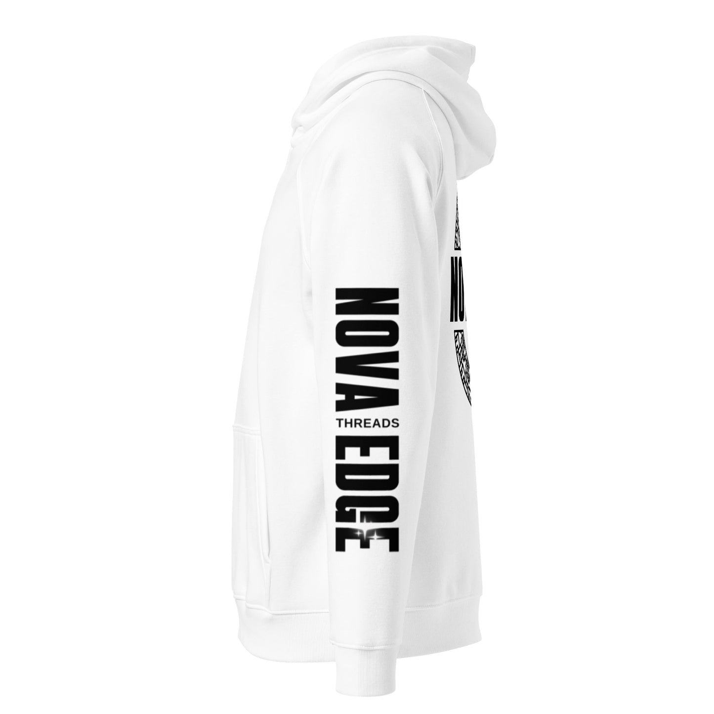 Nova Edge Threads Logo White Sweatshirt with Sleeve Designs Eco Raglan Hoodie