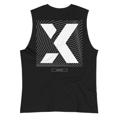 X Gender Non Binary Gender Diversity Pride Graphic Tank on back of Black Relaxed Fit Sleeveless Tank Top