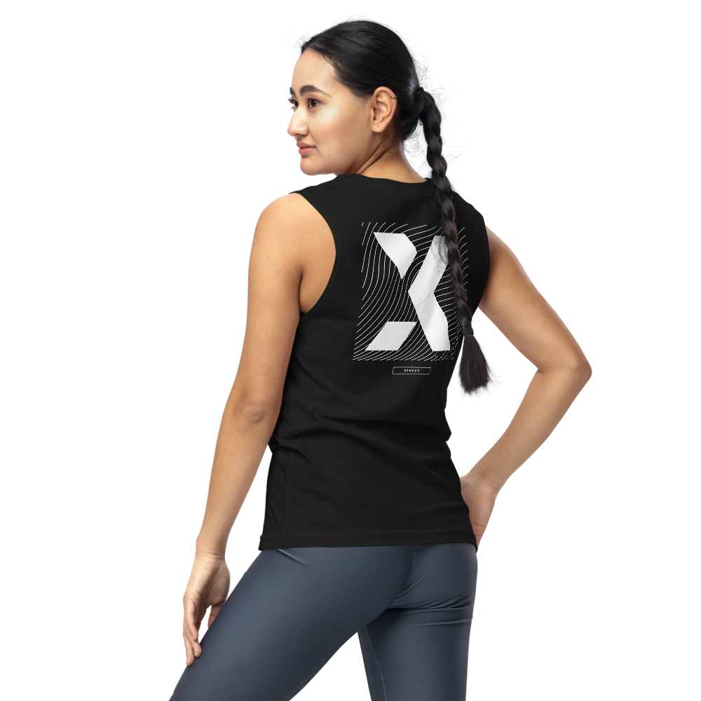 X Gender Non Binary Gender Diversity Pride Graphic Tank on back of Black Relaxed Fit Sleeveless Tank Top