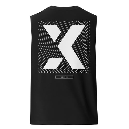 X Gender Non Binary Gender Diversity Pride Graphic Tank on back of Black Relaxed Fit Sleeveless Tank Top