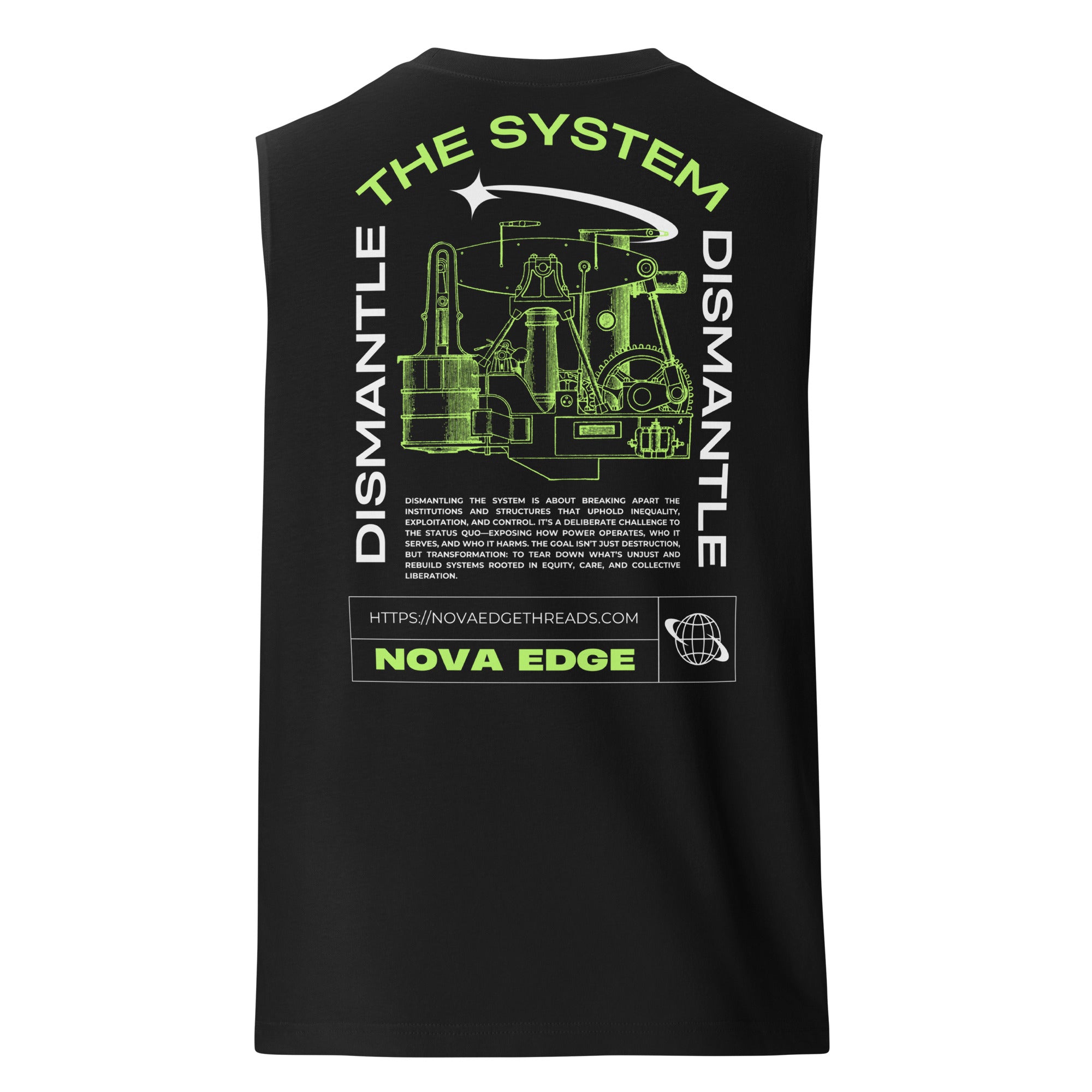 Dismantle the System Protest Tank Neon Green on back of Black Relaxed Fit Sleeveless Tank Top Relaxed Fit Sleeveless Tank Top