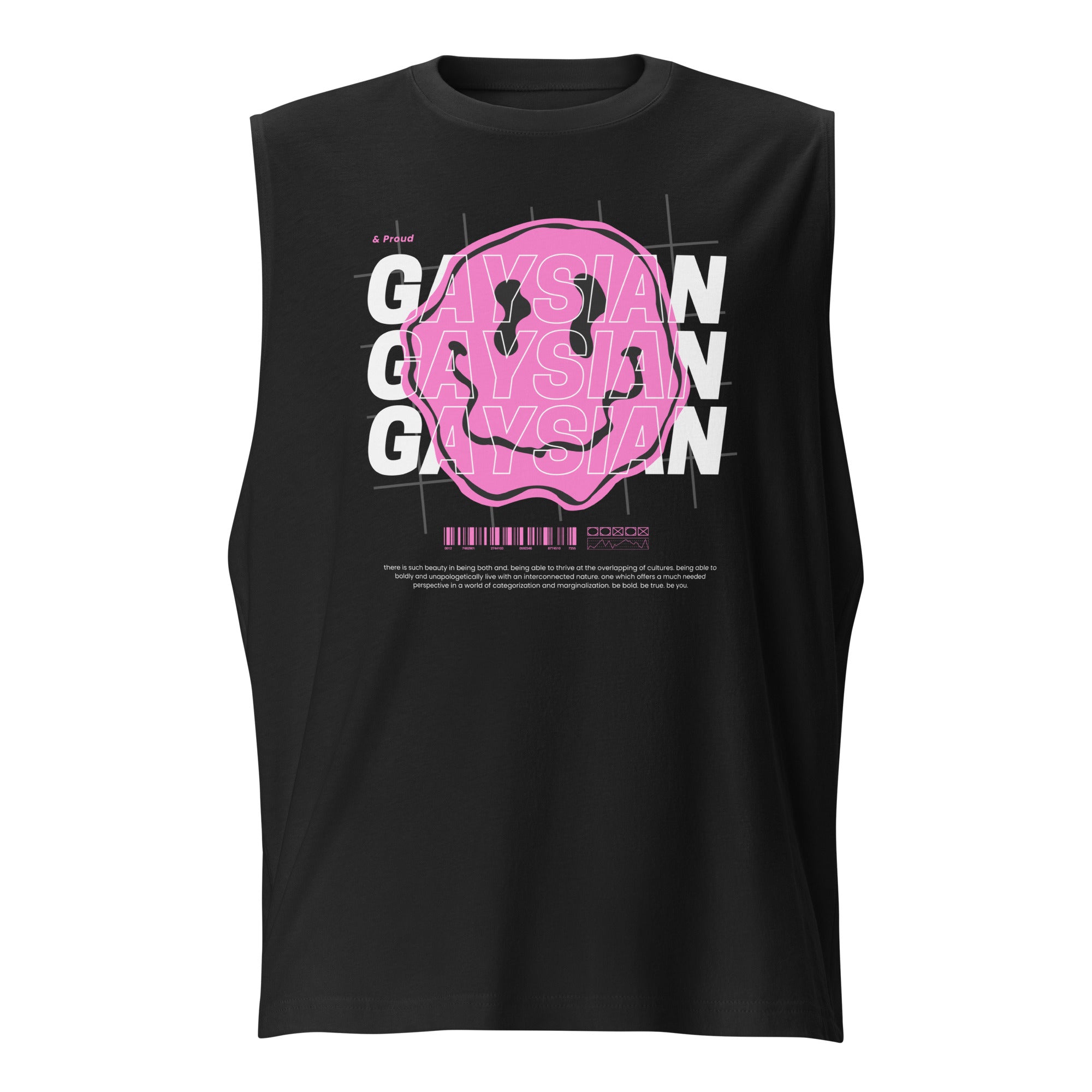 Gaysian Pride Pink Smiley Streetwear Inspired Front Design Relaxed Fit Sleeveless Tank Top Relaxed Fit Sleeveless Tank Top