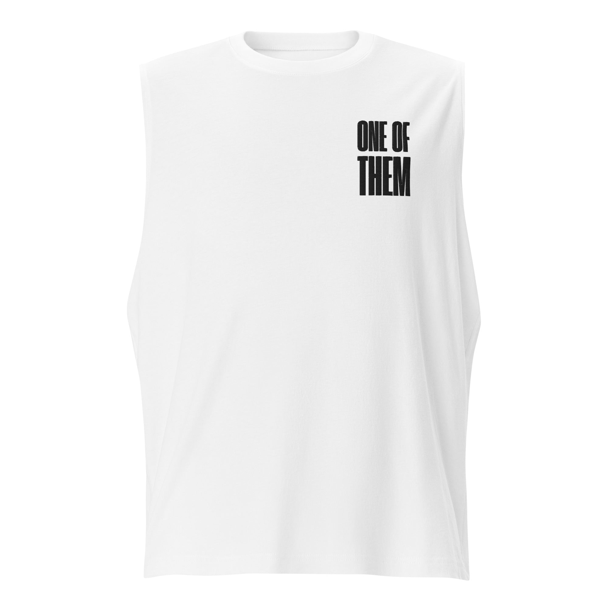 One of Them Non Binary Pride Tank Embroidery on front of White Relaxed Fit Tank Top Relaxed Fit Sleeveless Tank Top