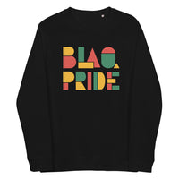 BlaQ Pride Geometric Design African Art Inspired Colors on Black Organic Cotton Raglan Sweatshirt Organic Raglan Sweatshirt