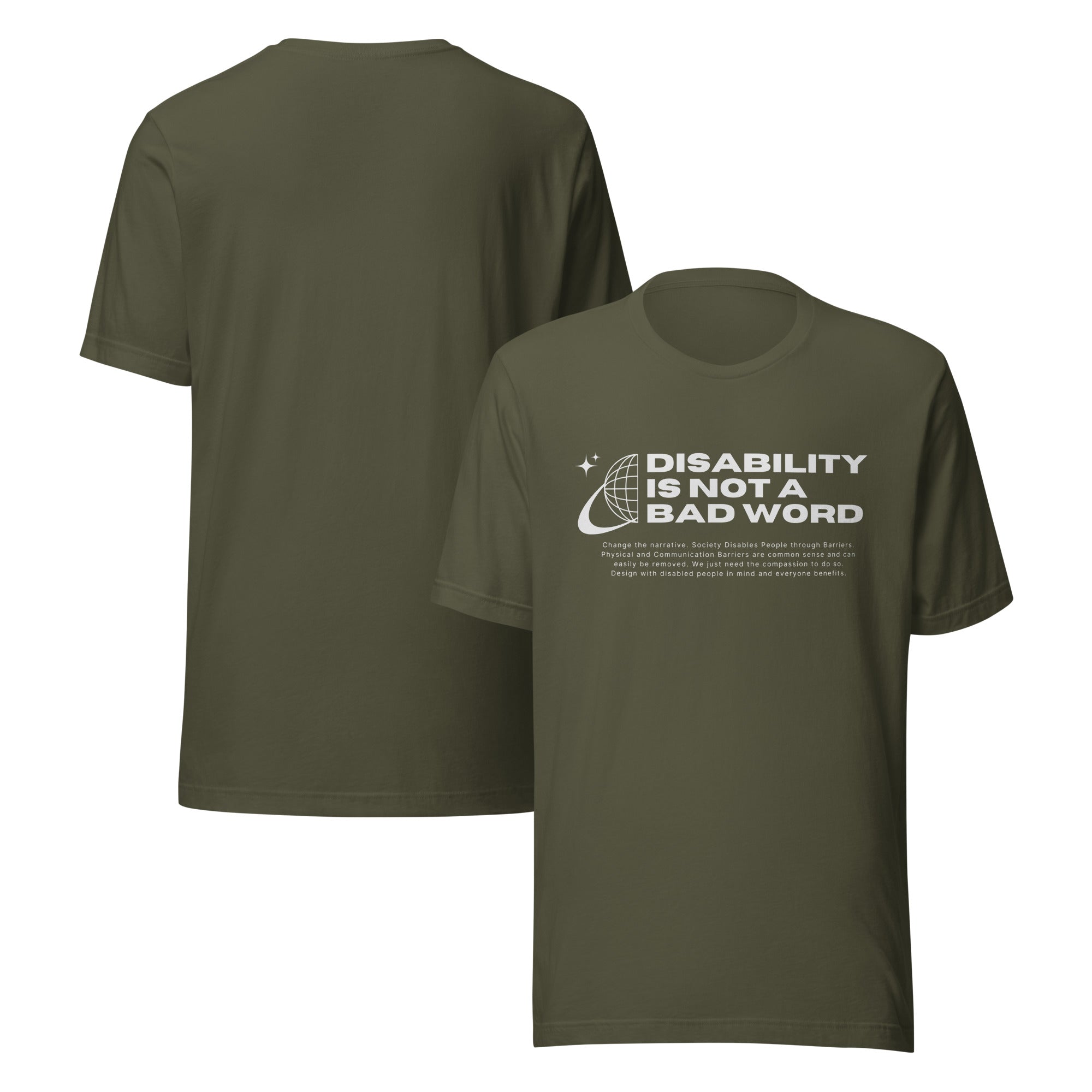 Disability is not a bad word Disability Pride on front of Black Relaxed fit T-shirt Relaxed Fit T-Shirt
