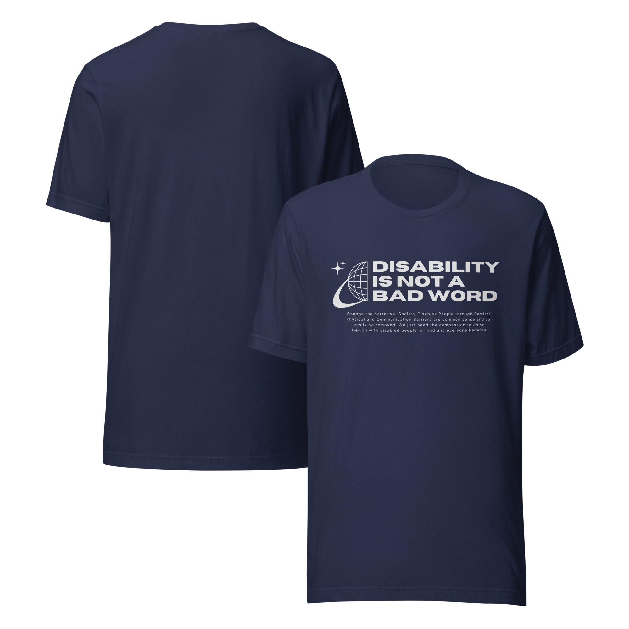 Disability is not a bad word Disability Pride on front of Black Relaxed fit T-shirt Relaxed Fit T-Shirt