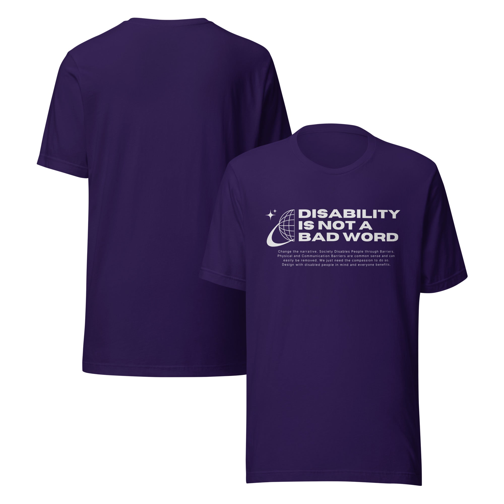 Disability is not a bad word Disability Pride on front of Black Relaxed fit T-shirt Relaxed Fit T-Shirt